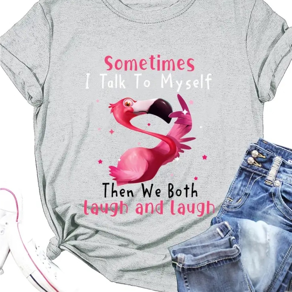 Gray Flamingo Graphic T-Shirt